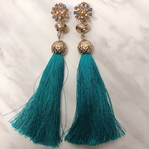 Zara Teal Tassel Earrings